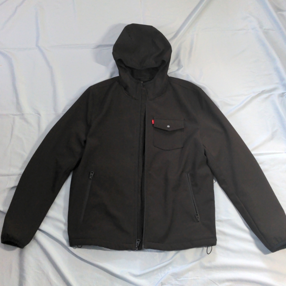 Levis Black Soft Shell Hooded Trucker Storm Jacket